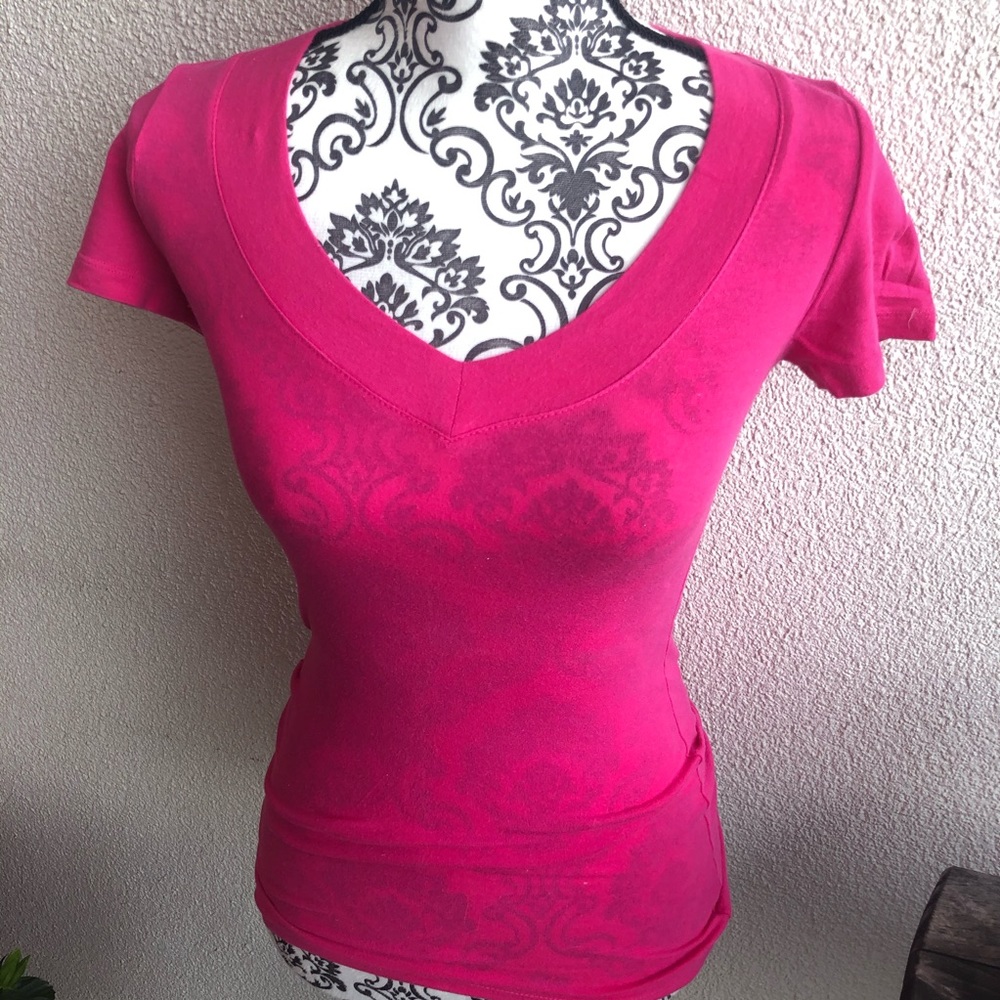 Hot Pink V Neck Tee